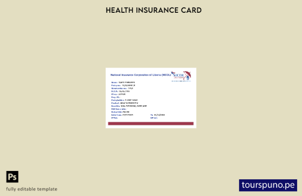 Plantilla de tarjeta de seguro médico de Liberia lista para imprimir